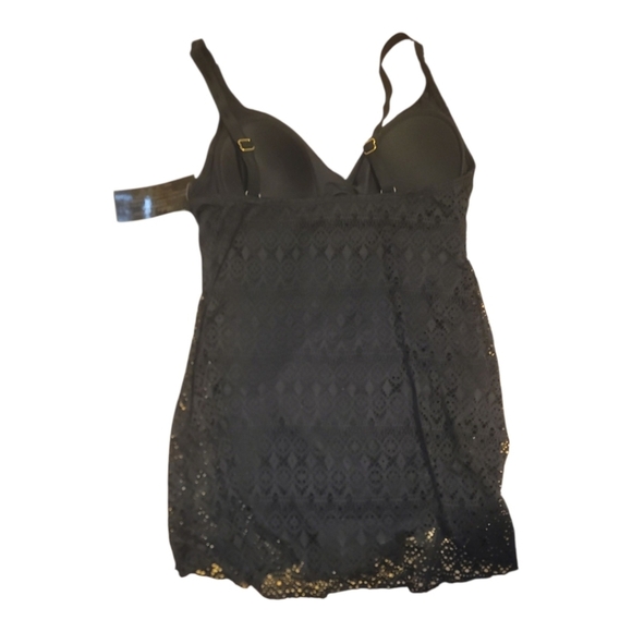 Alisha Levine plus size Black Lace slimming One Piece Swimsuit swimdress nwt 14 - Picture 2 of 7